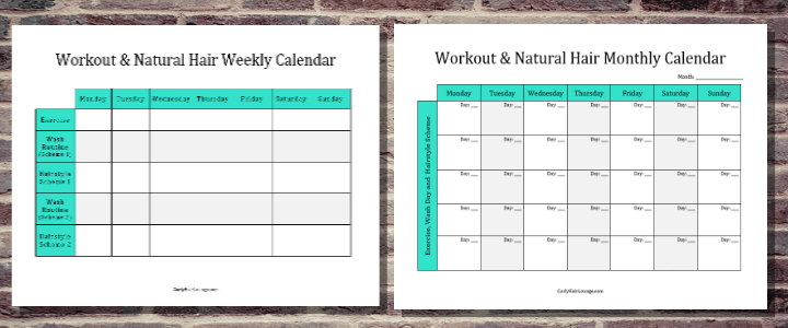 Workout and Hair Wash Routine Calendar