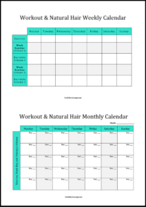 Workout & Natural Hair Calendar